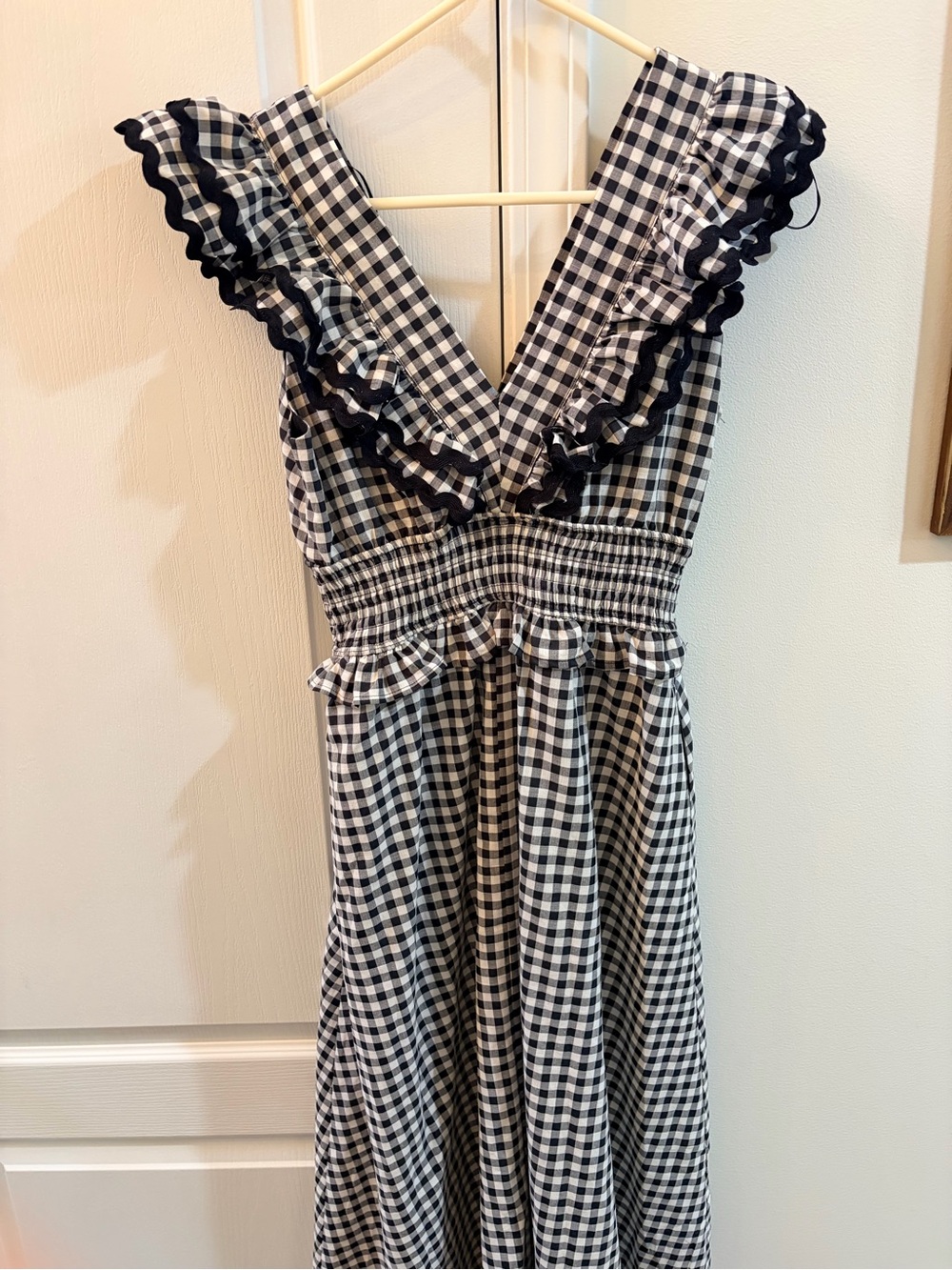 Ice Black and White Gingham Maxi Dress with Ruffled V-Neck
